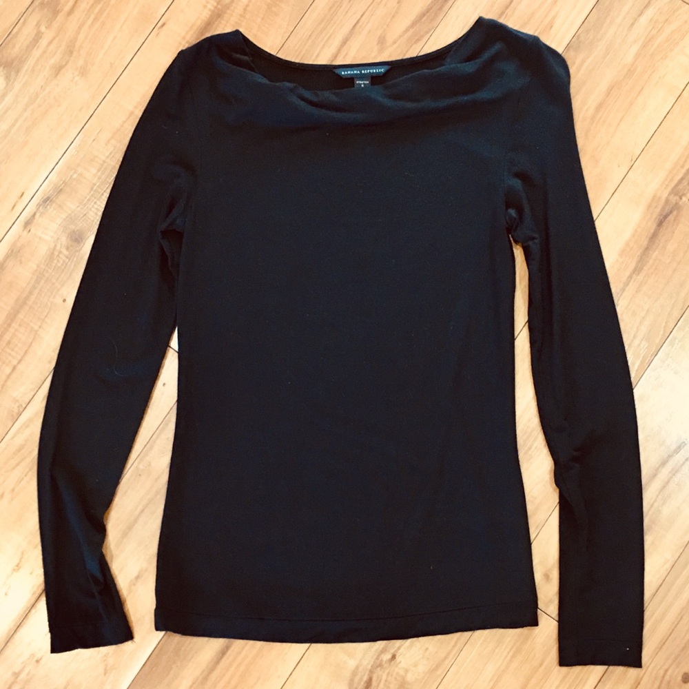 Banana Republic black stretch jersey knit luxury blouse top shirt black small